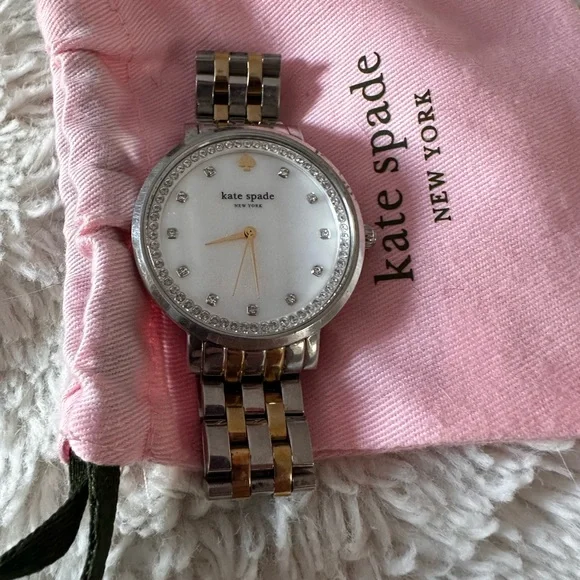 Kate Spade Watch Silver, Gold, Opal Face, Diamond Accents, Elegant, Gently Loved - Picture 9 of 16